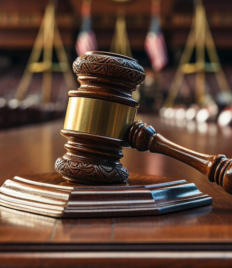 Traditional judge’s gavel in a distinguished courtroom