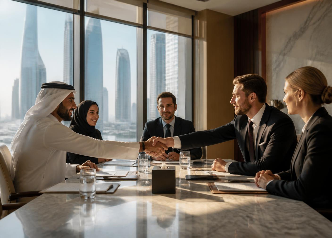Executives concluding a cross-border agreement